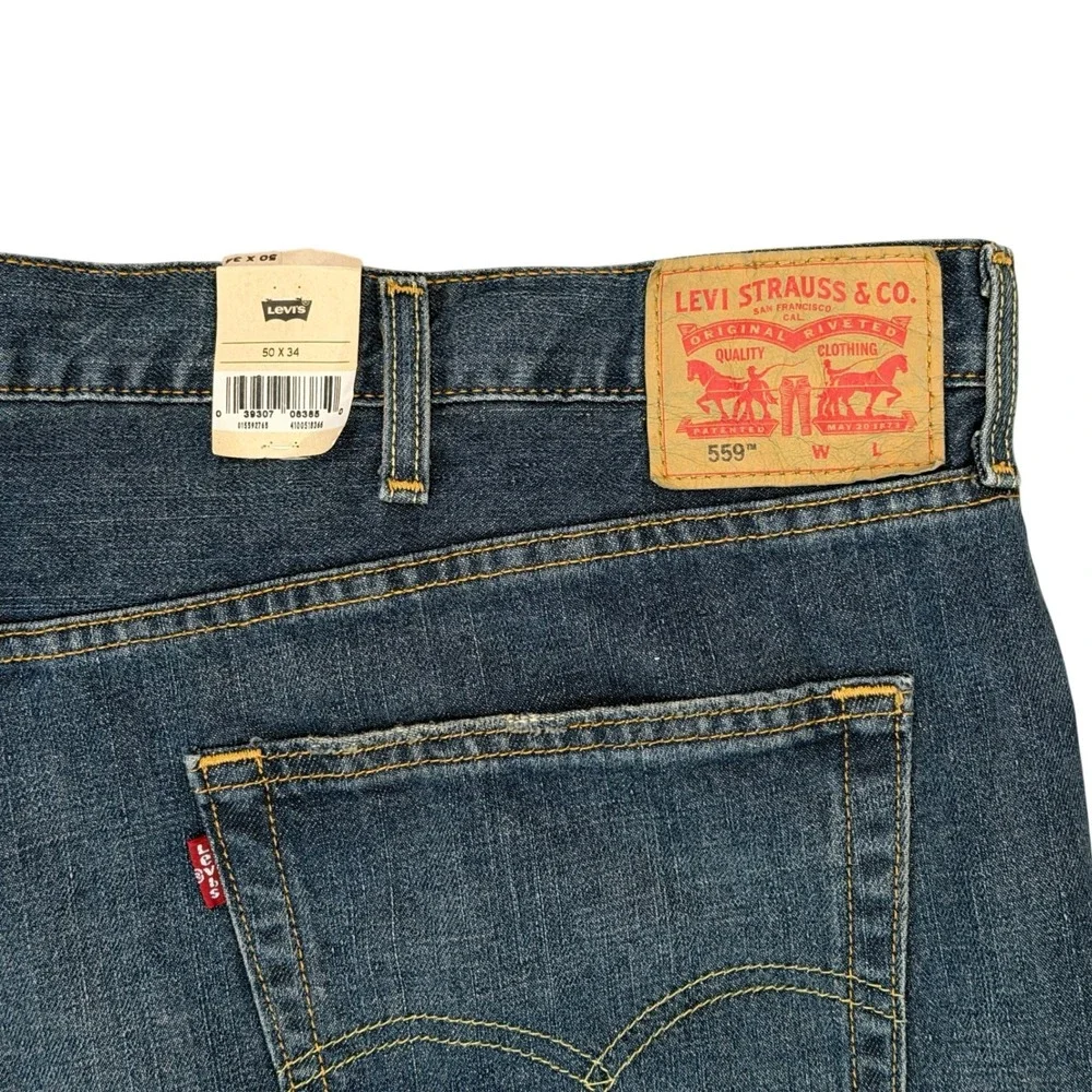 Levi's 559 Relaxed Straight Jeans Mens 50 x 34 Blue Big & Tall Denim **NEW**